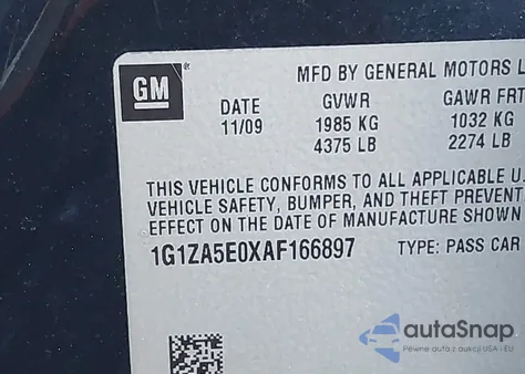 2010 Chevrolet Malibu Ls z USA, uszkodzony, nr VIN 1G1ZA5E0XAF166897